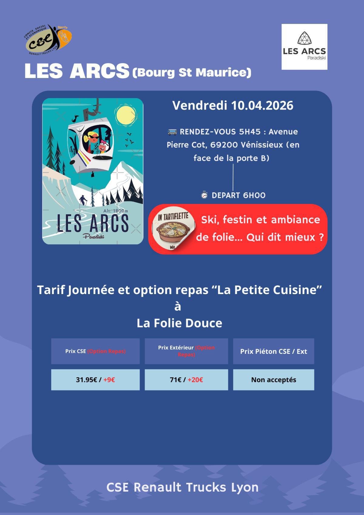 Journée ski et repas (en option) aux Arcs Vendredi 10 avril 2026