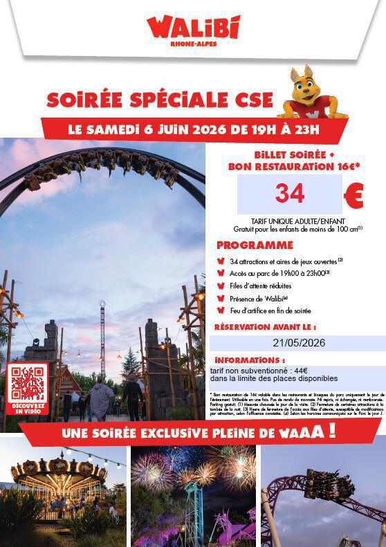 Walibi : soirée du 06 juin 2026 avec repas Walibi : soirée du 06 juin 2026 avec repas