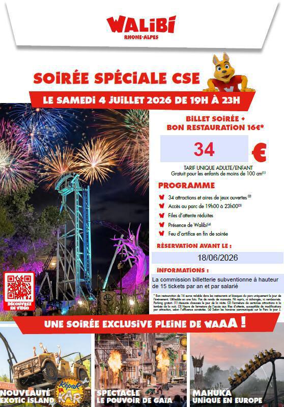 Walibi : soirée du 04 juillet avec repas Walibi : soirée du 04 juillet avec repas