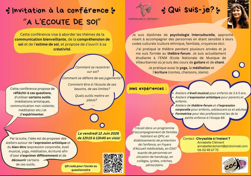 CONFERENCE : A L'Ecoute De Soi CONFERENCE : A L'Ecoute De Soi