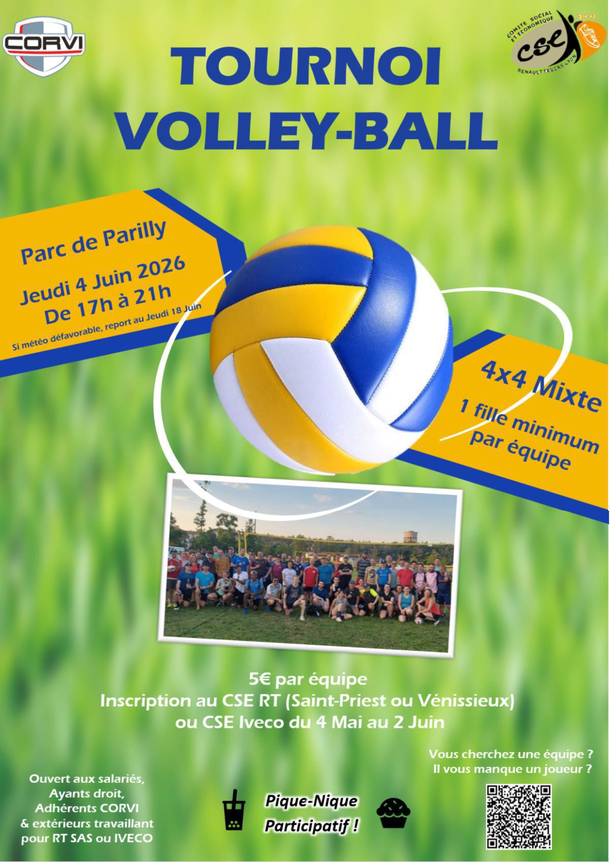 Tournoi Volley-ball 4x4 Mixte Jeudi 4 Juin à Parilly