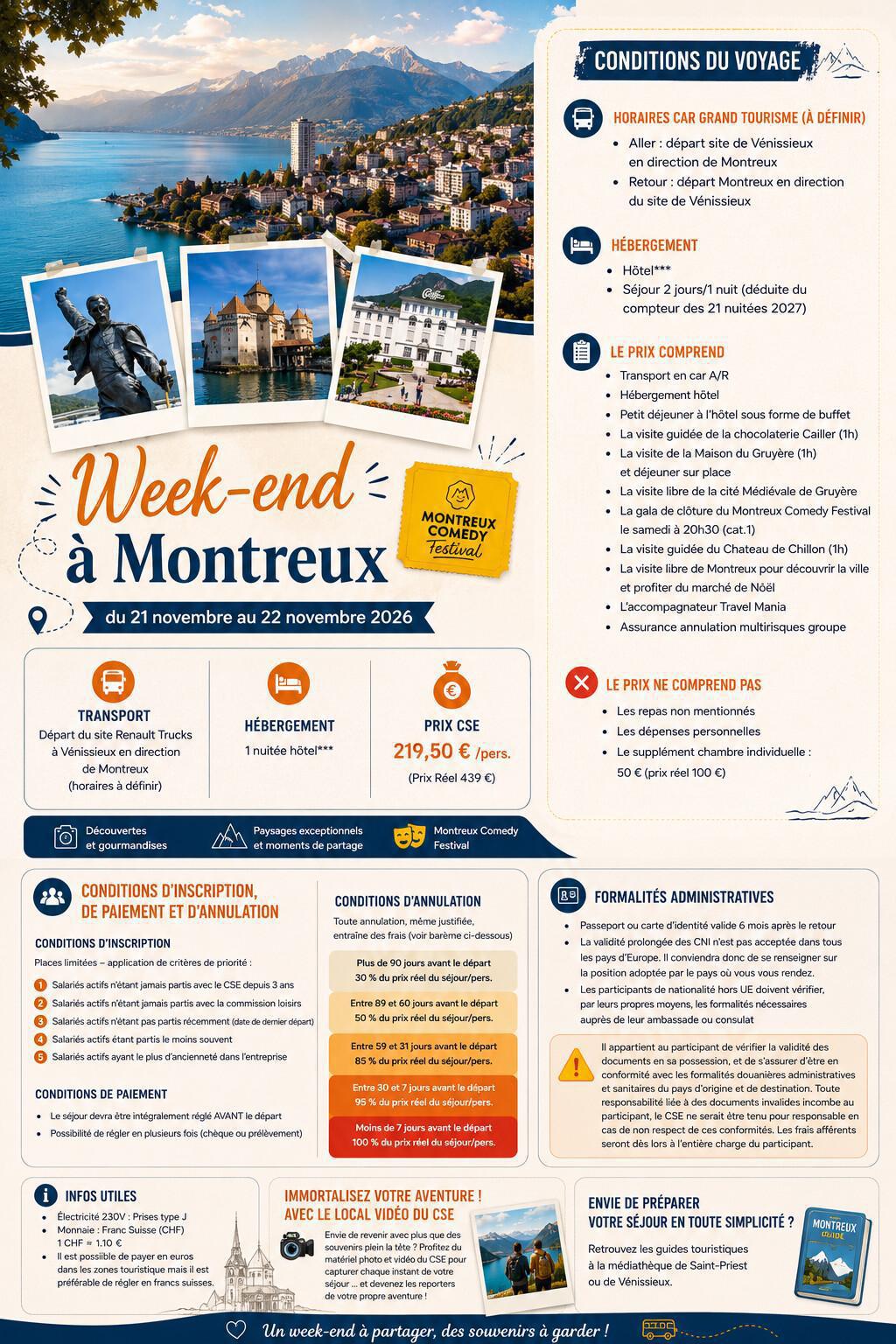 Week-end à Montreux du 21 au 22 novembre 2026