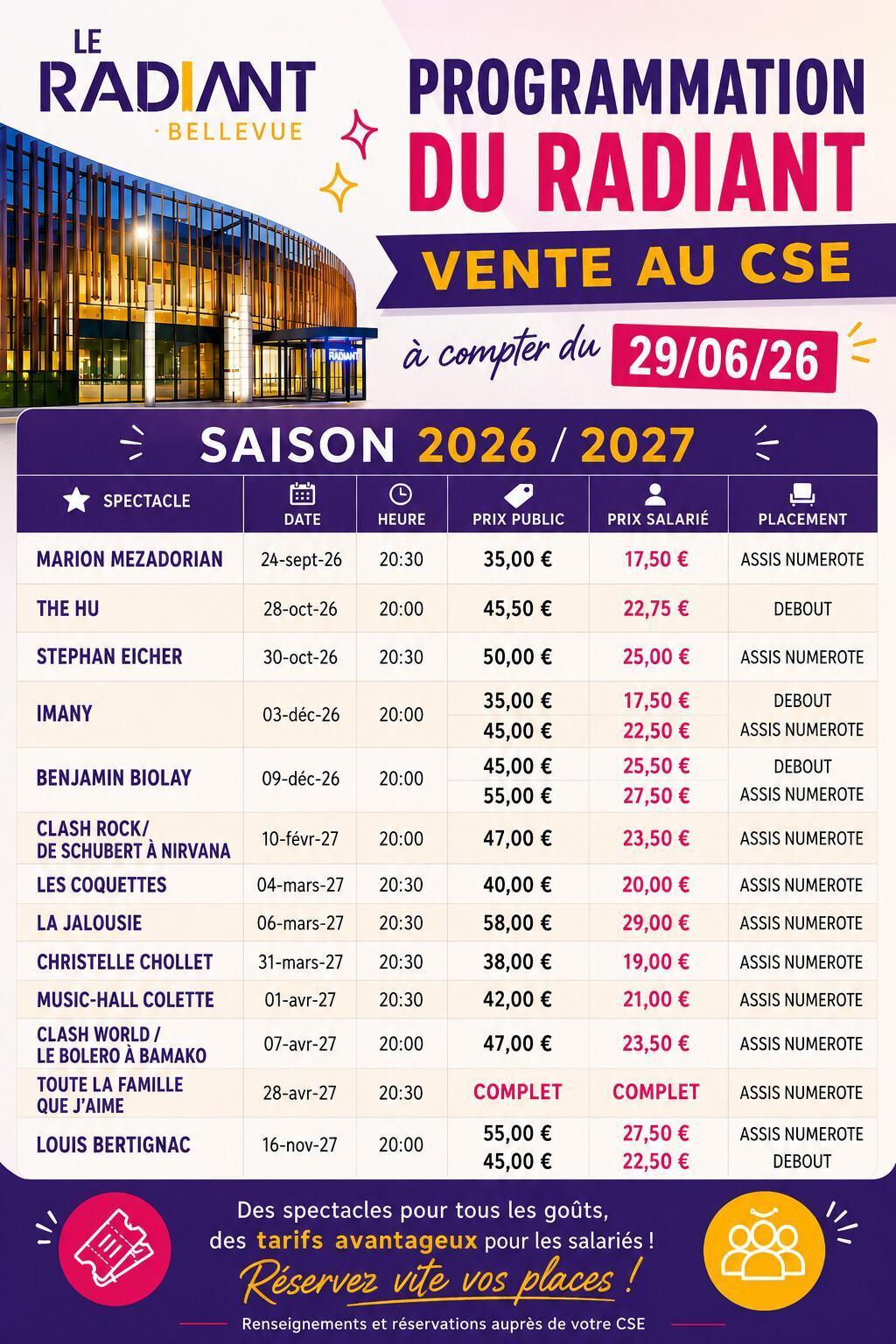 Le RADIANT : Saison 2026-2027