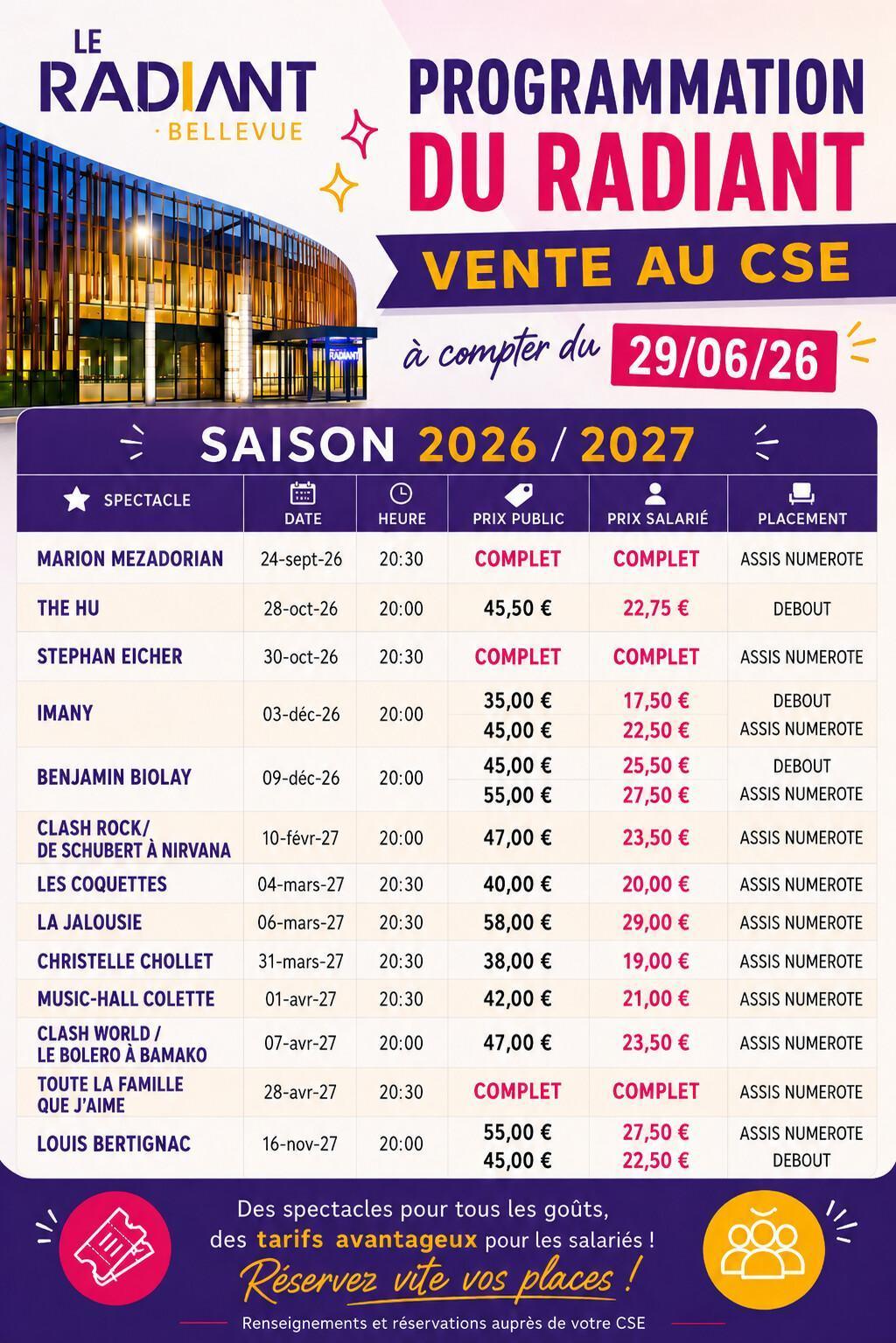 Le RADIANT : Saison 2026-2027 Le RADIANT : Saison 2026-2027