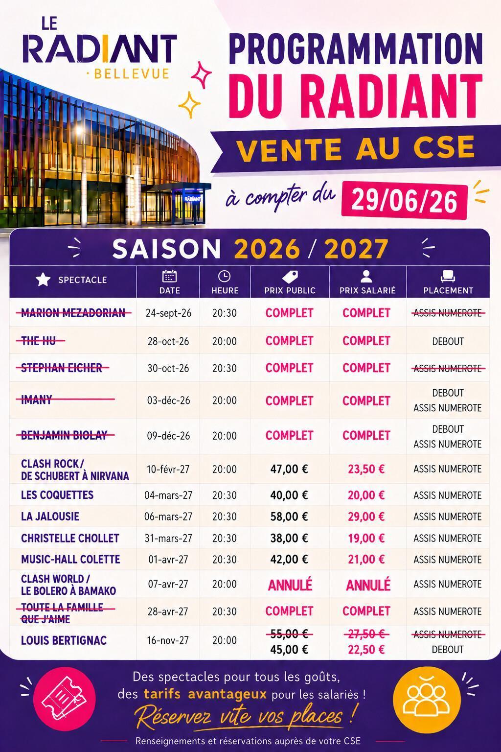 Le RADIANT : Saison 2026-2027 Le RADIANT : Saison 2026-2027