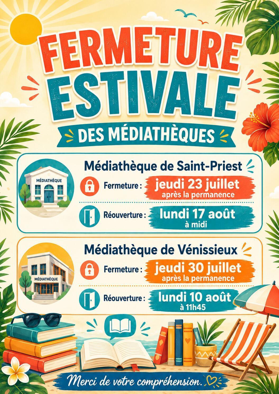 Médiathèques : fermeture estivale