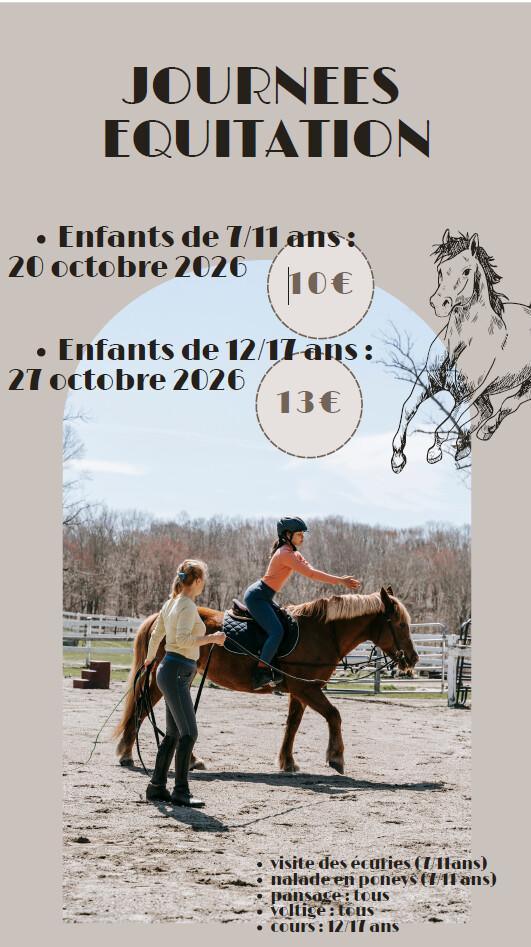 1 journée en centre équestre -le 20 ou 27/10/26- 7/17 ans