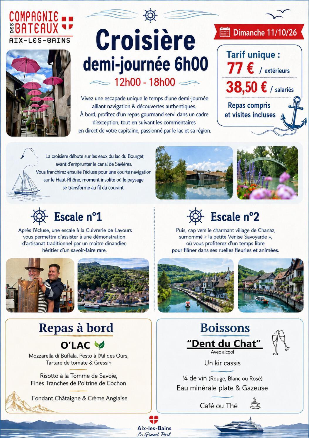 Croisière demi-journée à Aix-Les-Bains le dimanche 11/10/2026