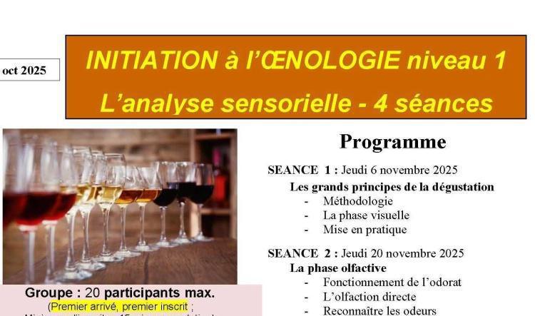 INITIATION à l’ŒNOLOGIE niveau 1 L’analyse sensorielle - 4 séances