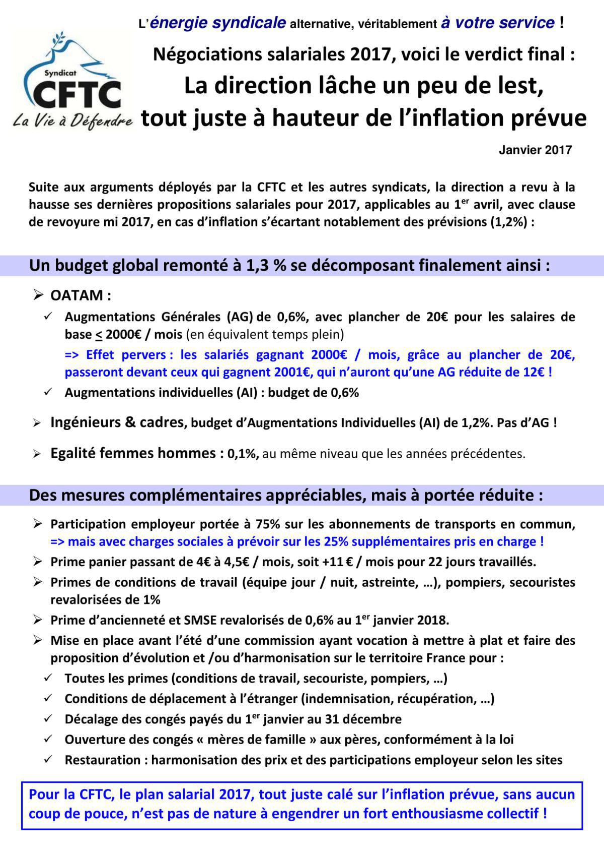 La direction lâche du lest. janv 2017