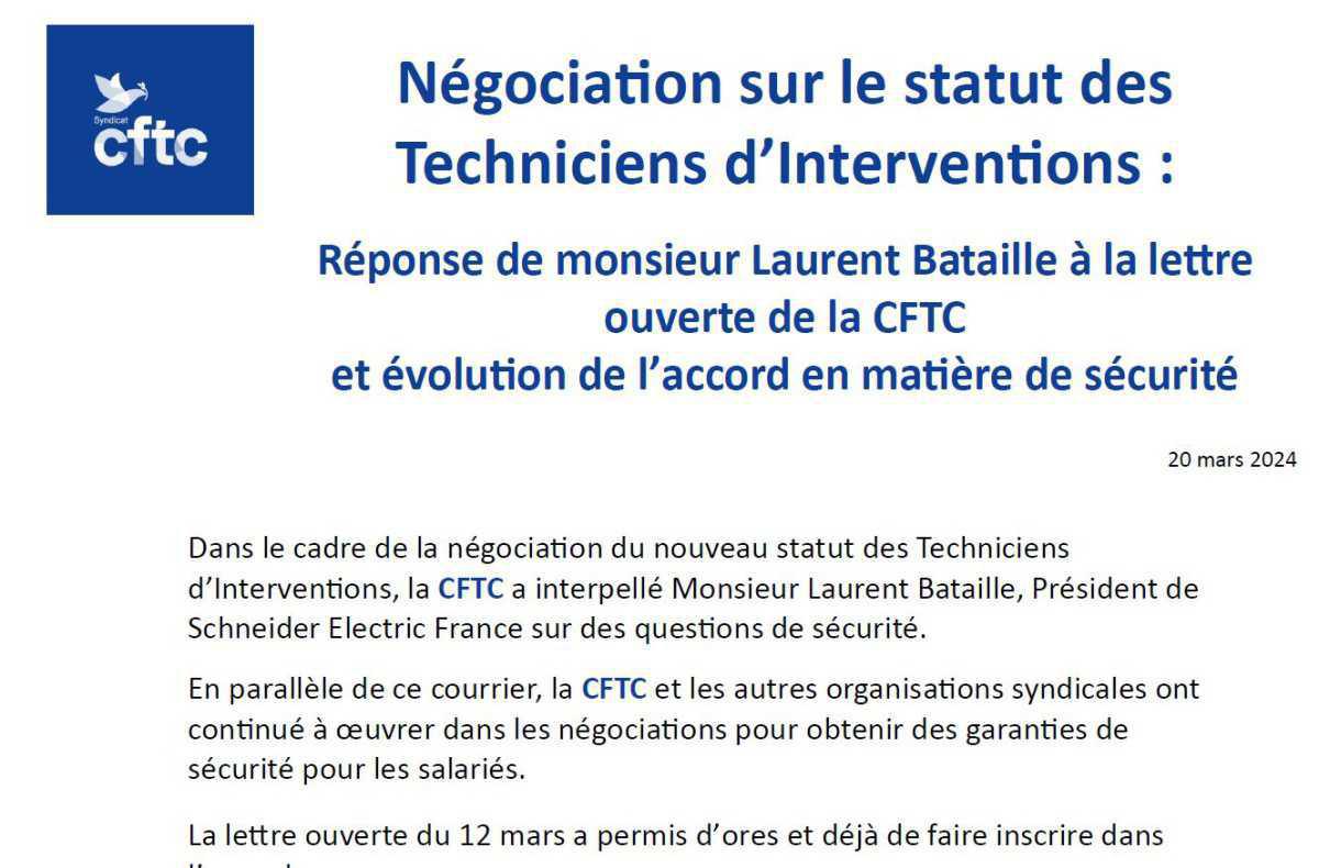 Lettre ouverte à Monsieur le Président de Schneider Electric France, Lettre ouverte à Monsieur le Président de Schneider Electric France,