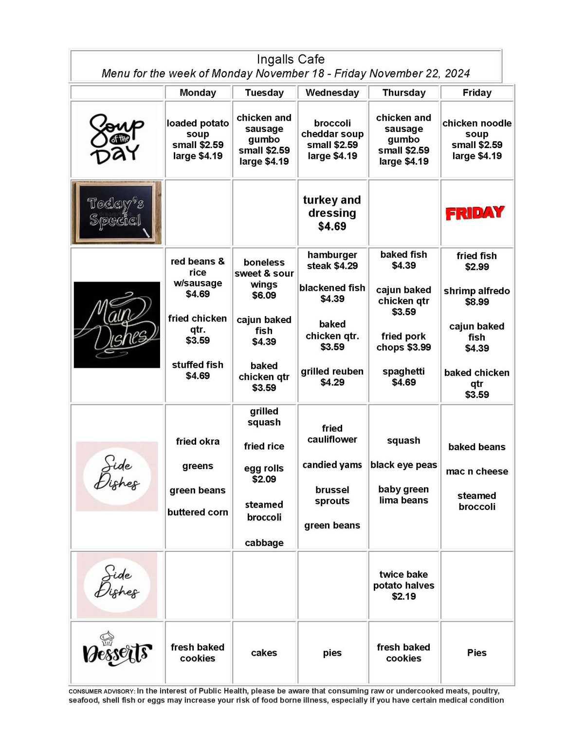 Weekly Cafeteria Menu