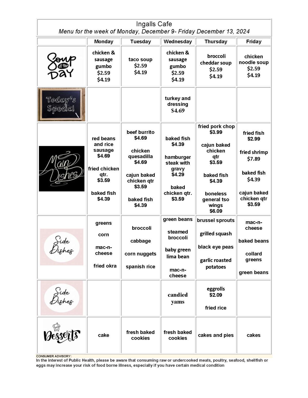 Weekly Cafeteria Menu