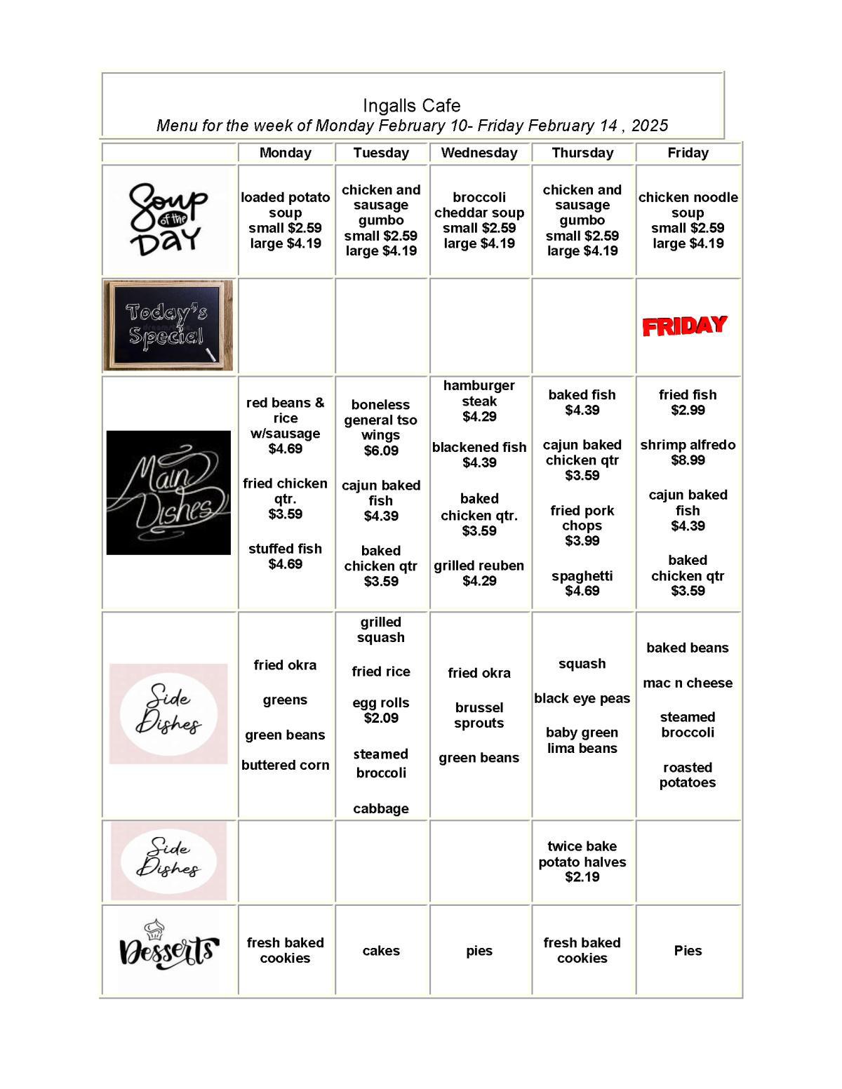 Weekly Cafeteria Menu