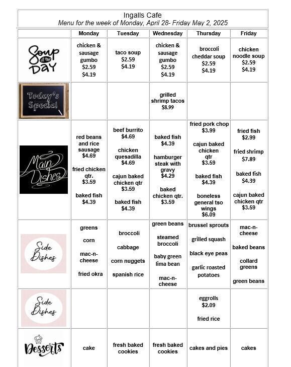 Weekly Cafeteria Menu