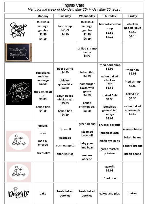 Weekly Cafeteria Menu