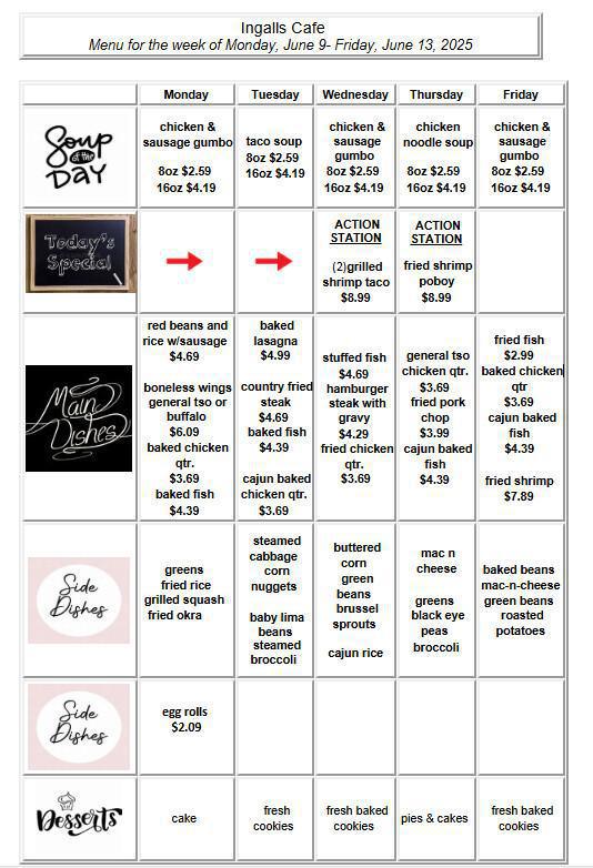 Weekly Cafeteria Menu