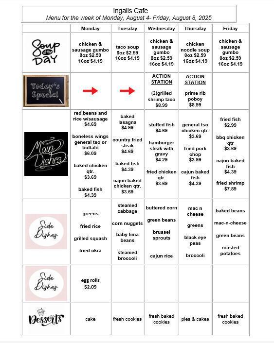 Weekly Cafeteria Menu