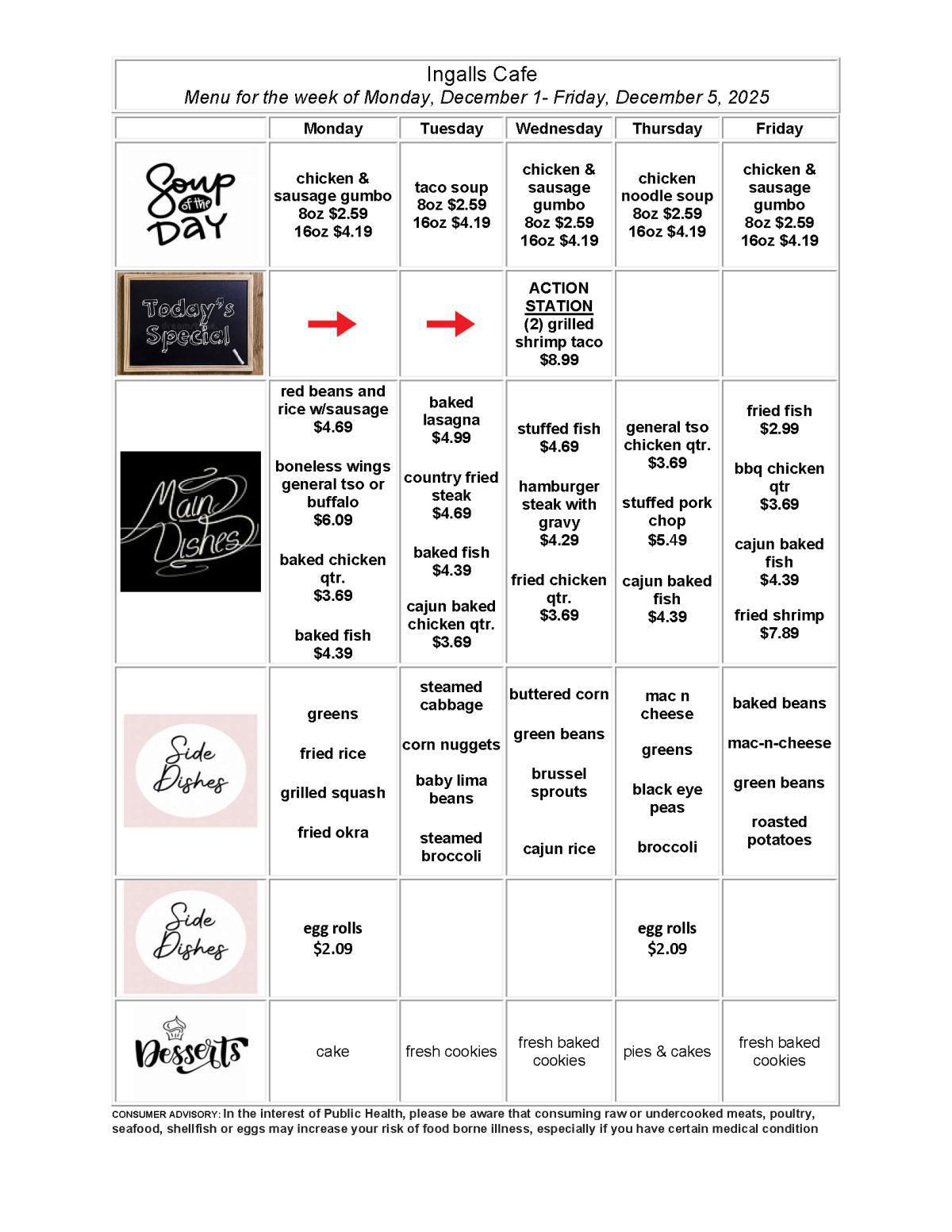 Weekly Cafeteria Menu