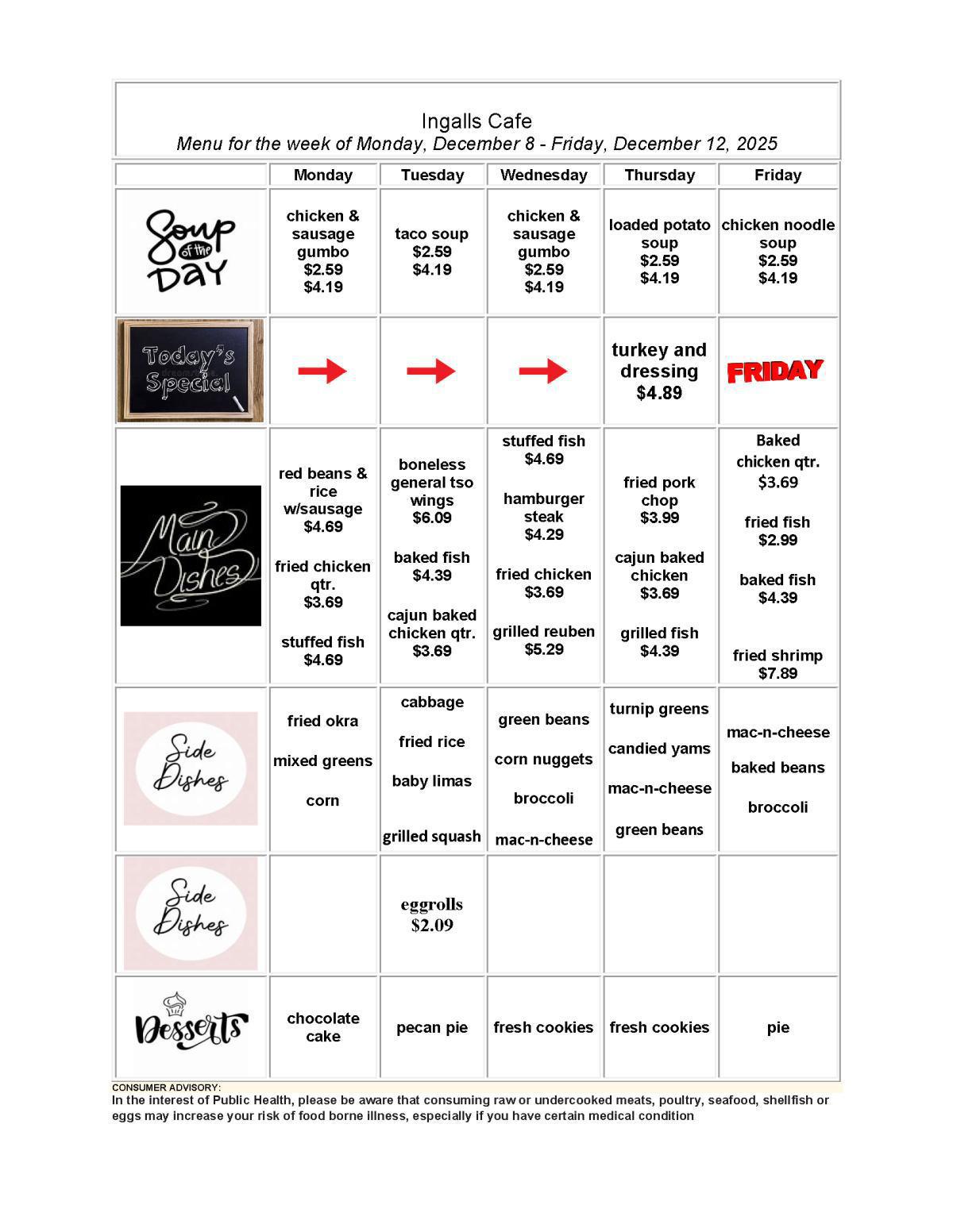 Weekly Cafeteria Menu