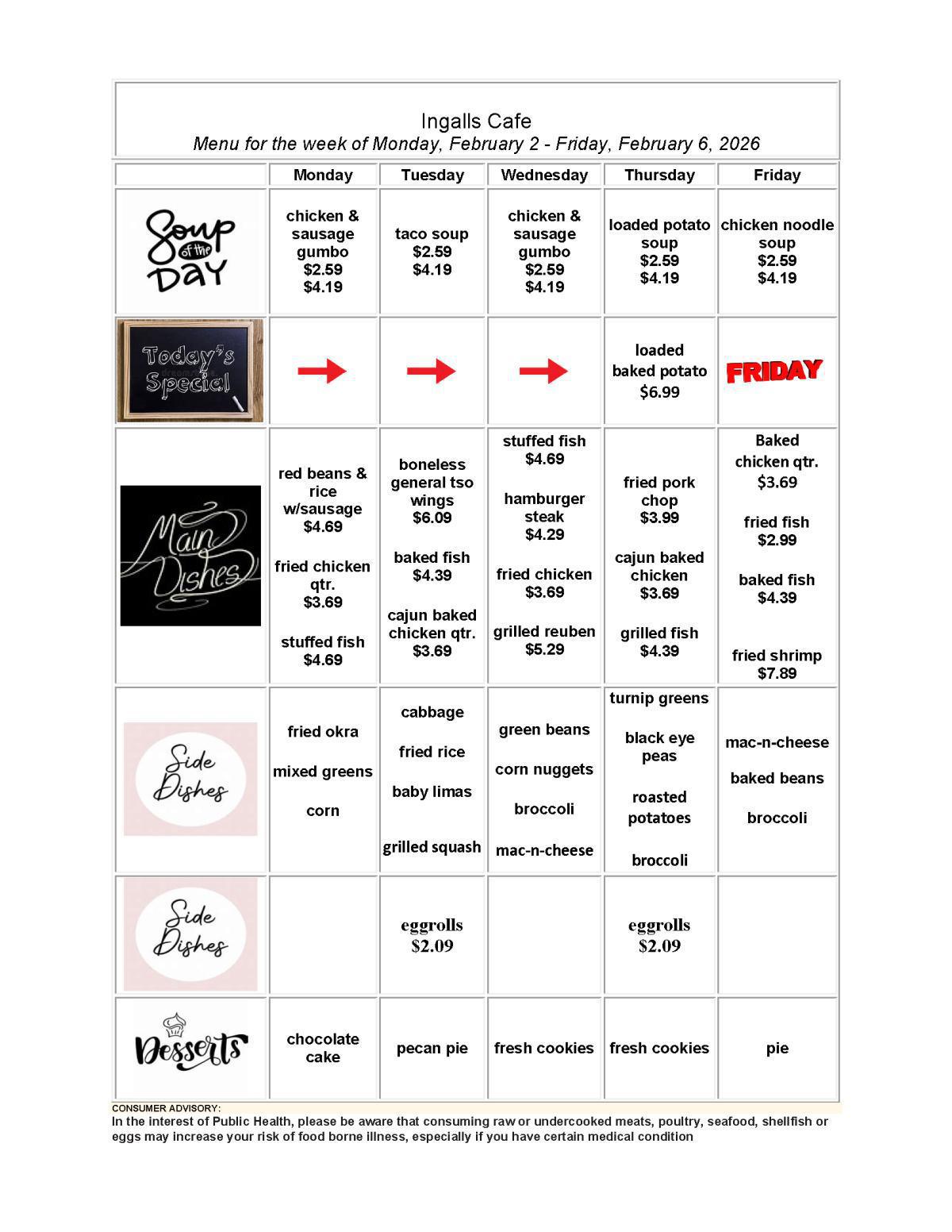 Weekly Cafeteria Menu