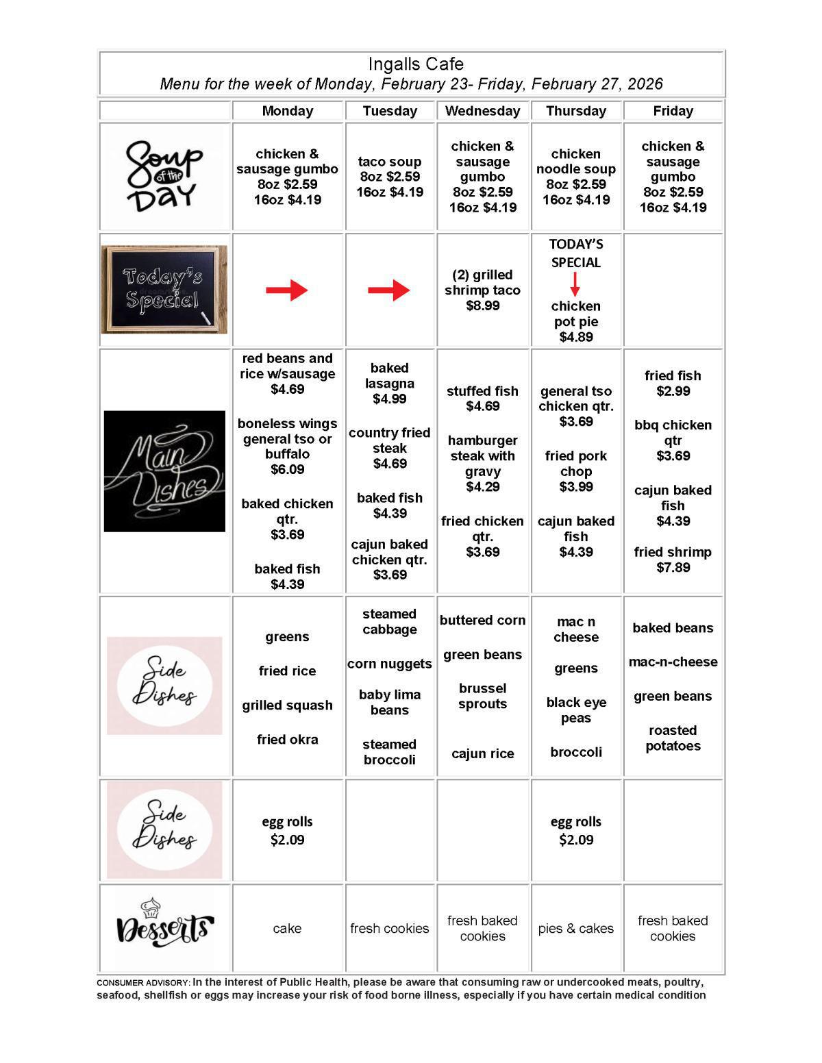 Weekly Cafeteria Menu