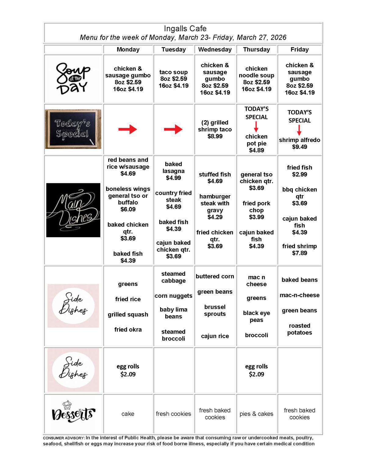 Weekly Cafeteria Menu