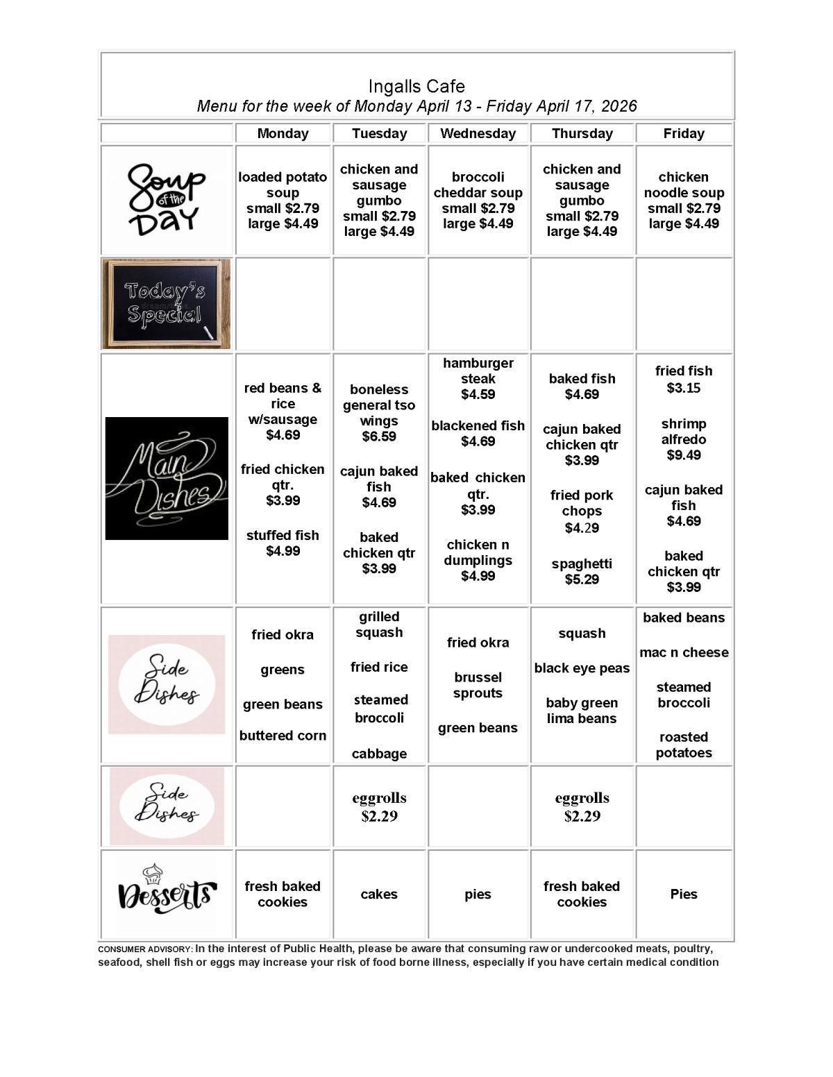 Weekly Cafeteria Menu