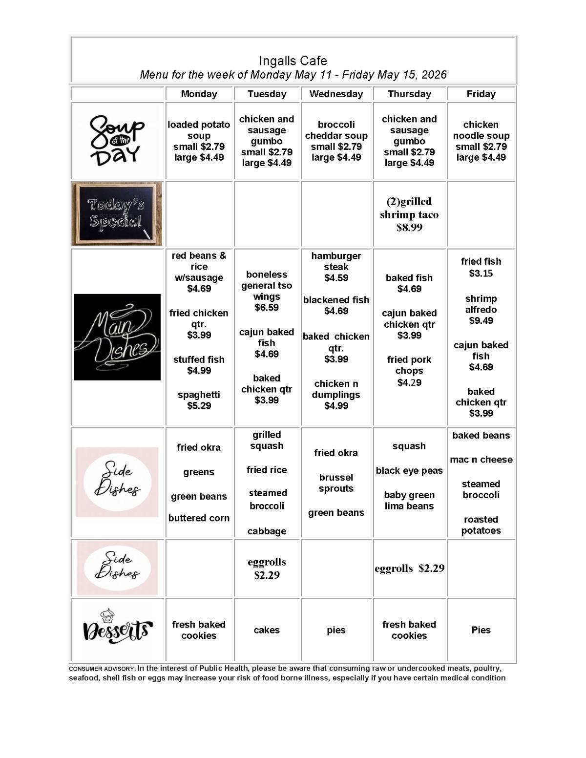 Weekly Cafeteria Menu