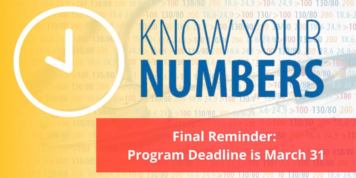 Know Your Numbers Program Deadline This Week 