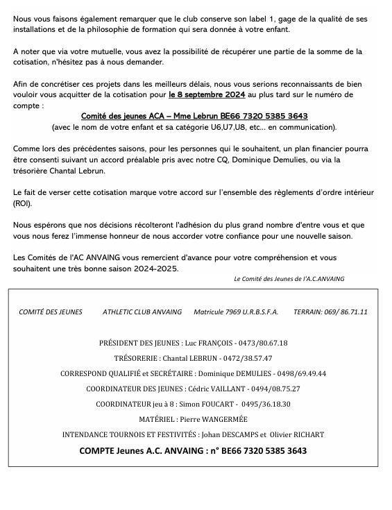 Cotisations Jeunes 2024-2025