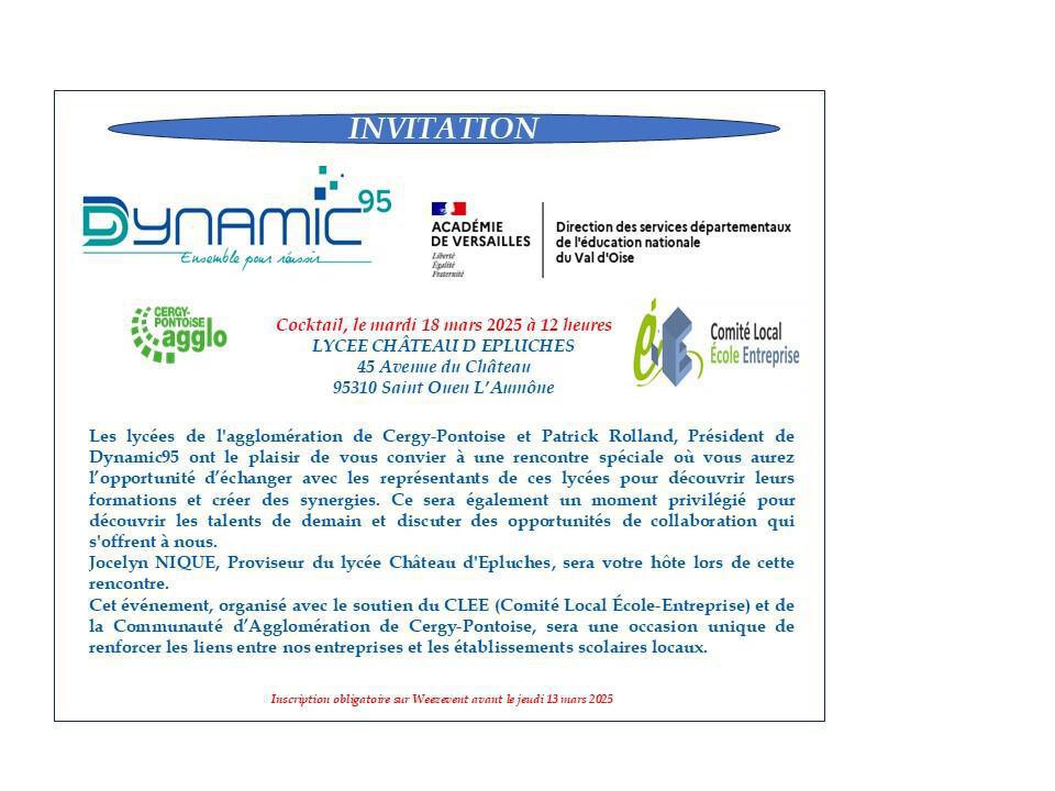 Cocktail au Lycée Château d'Epluches le mardi 18 mars 2025