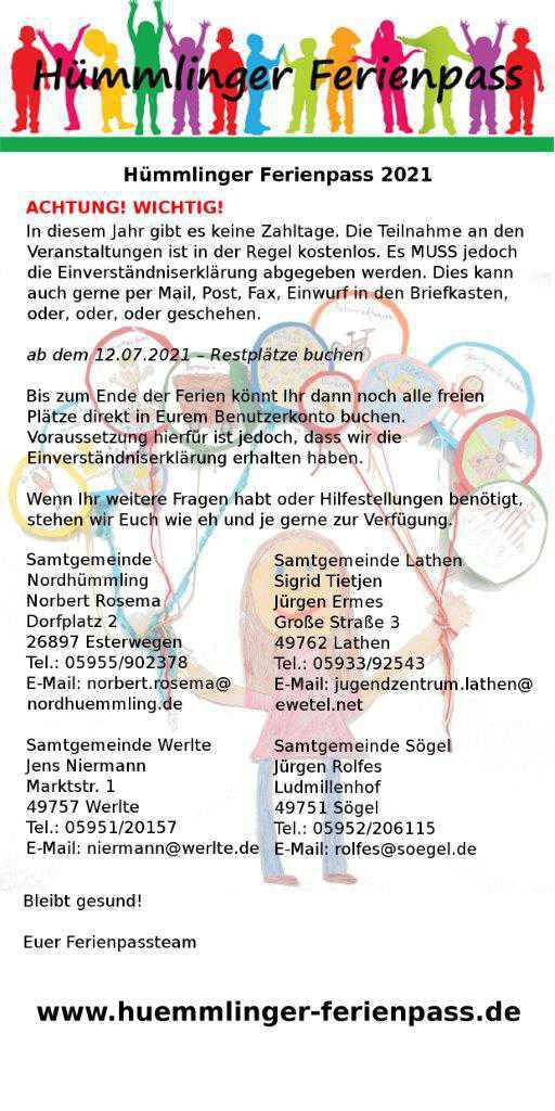 Ferienpass 2021: Registrierung ab sofort möglich Ferienpass 2021: Registrierung ab sofort möglich