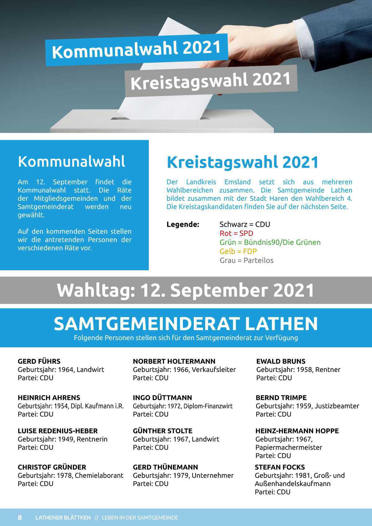 Kommunalwahl 2021 in der Samtgemeinde Lathen Kommunalwahl 2021 in der Samtgemeinde Lathen