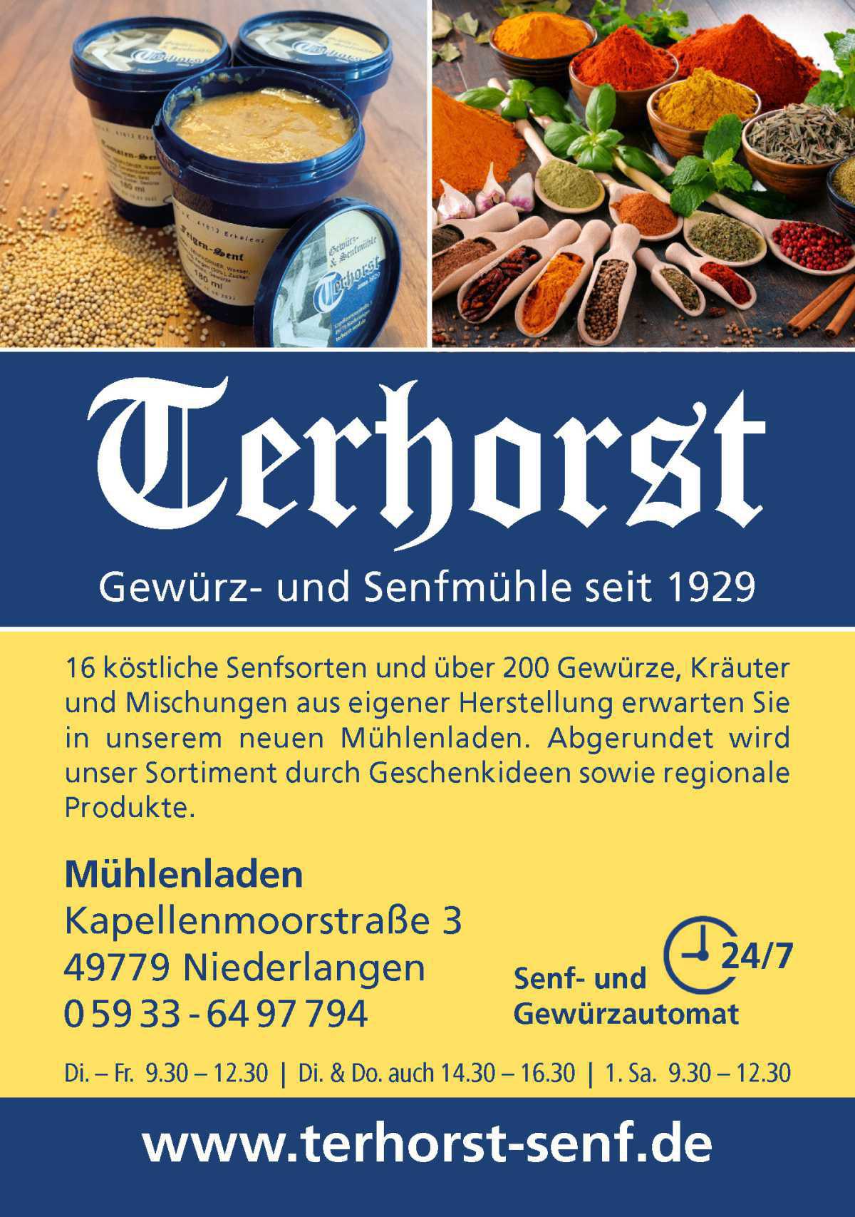 Senfmühle Terhorst in Niederlangen hat eröffnet