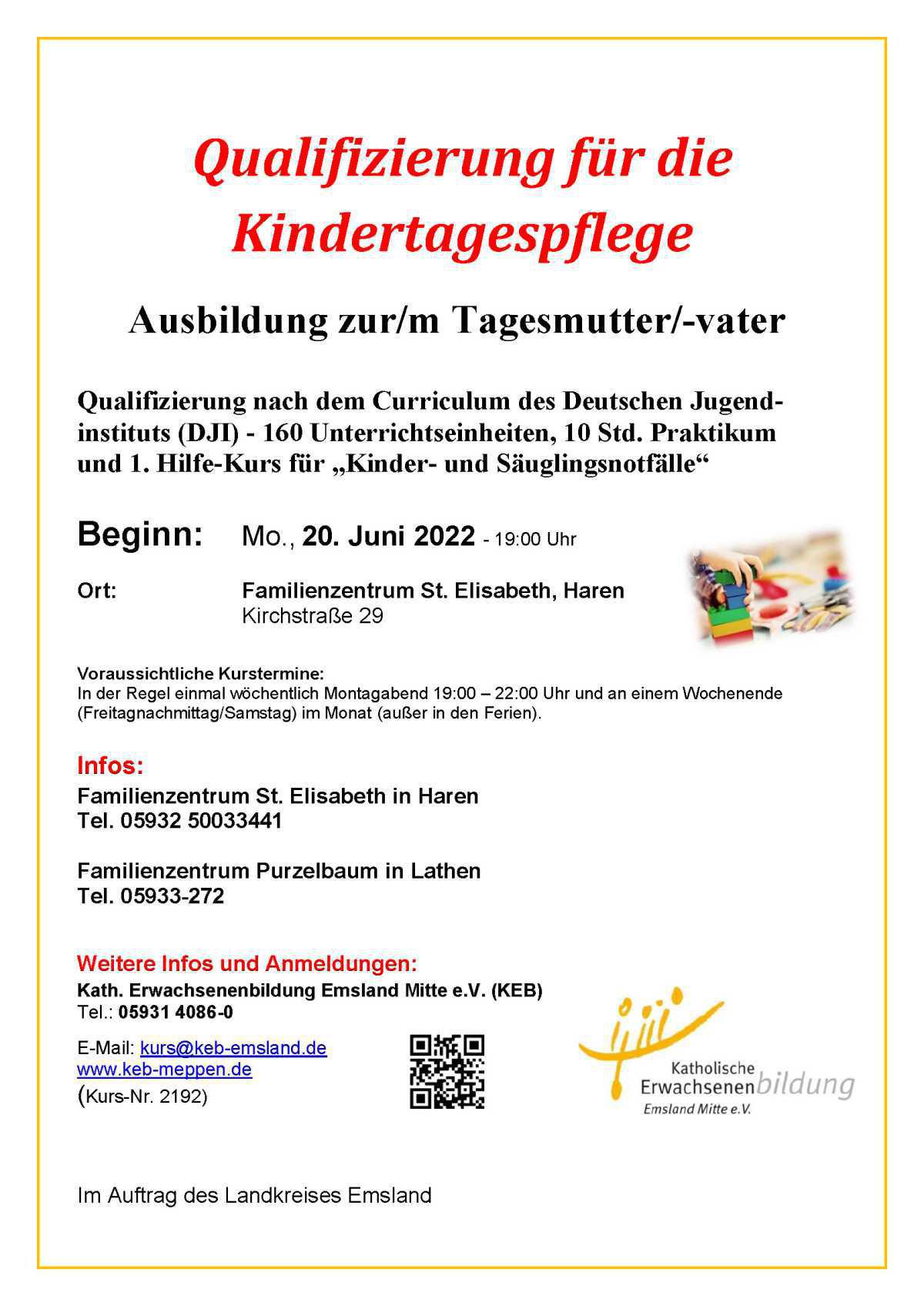 Qualifizierung für die Kindertagespflege - Ausbildung zur/m Tagesmutter/-vater Qualifizierung für die Kindertagespflege - Ausbildung zur/m Tagesmutter/-vater