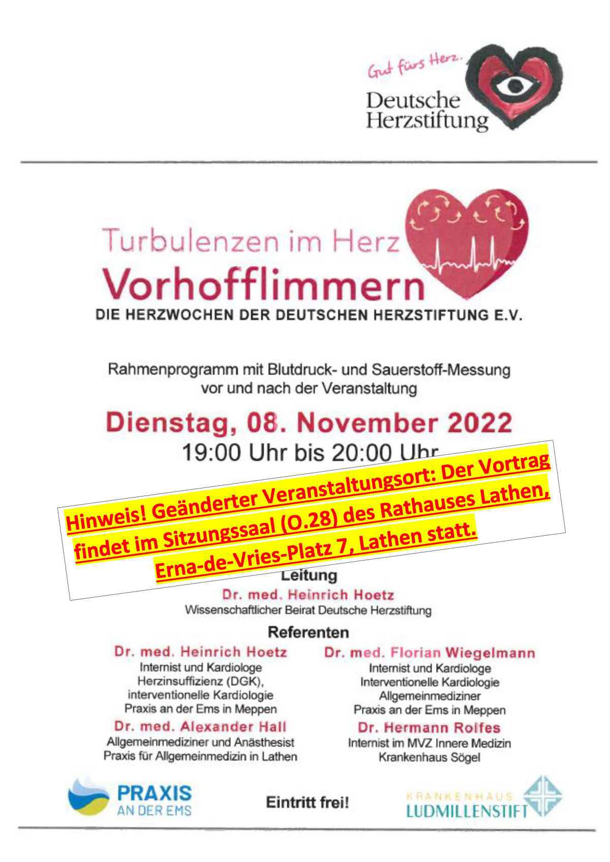 Turbulenzen im Herz - Vorhofflimmern - mit Rahmenprogramm am 08.11.22