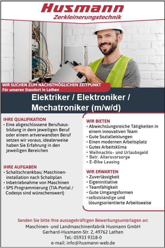 Elektriker / Elektroniker / Mechatroniker m/w/d