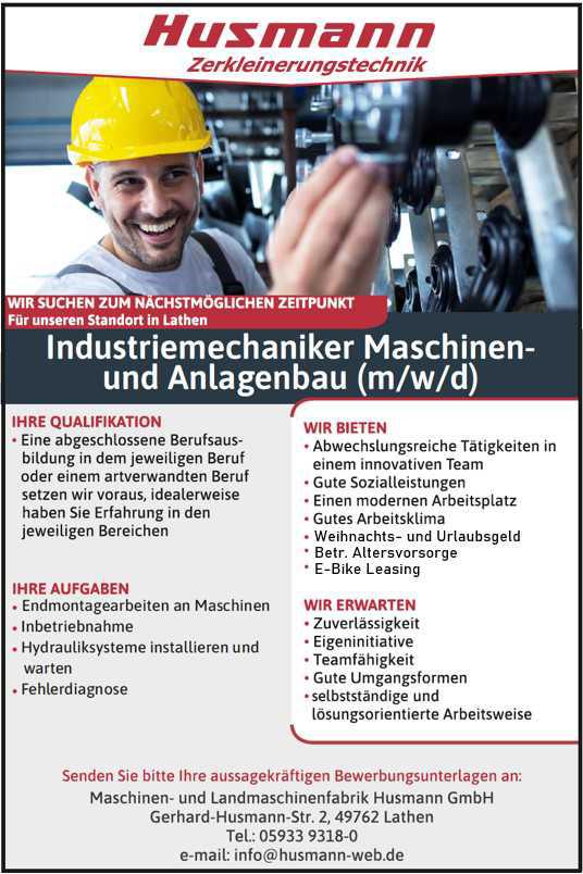 Industriemechaniker Maschinen- und Anlagenbau m/w/d