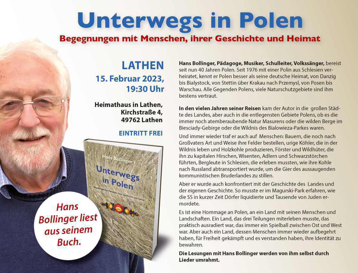 Lesung mit Hans Bollinger in Lathen: Unterwegs in Polen Lesung mit Hans Bollinger in Lathen: Unterwegs in Polen