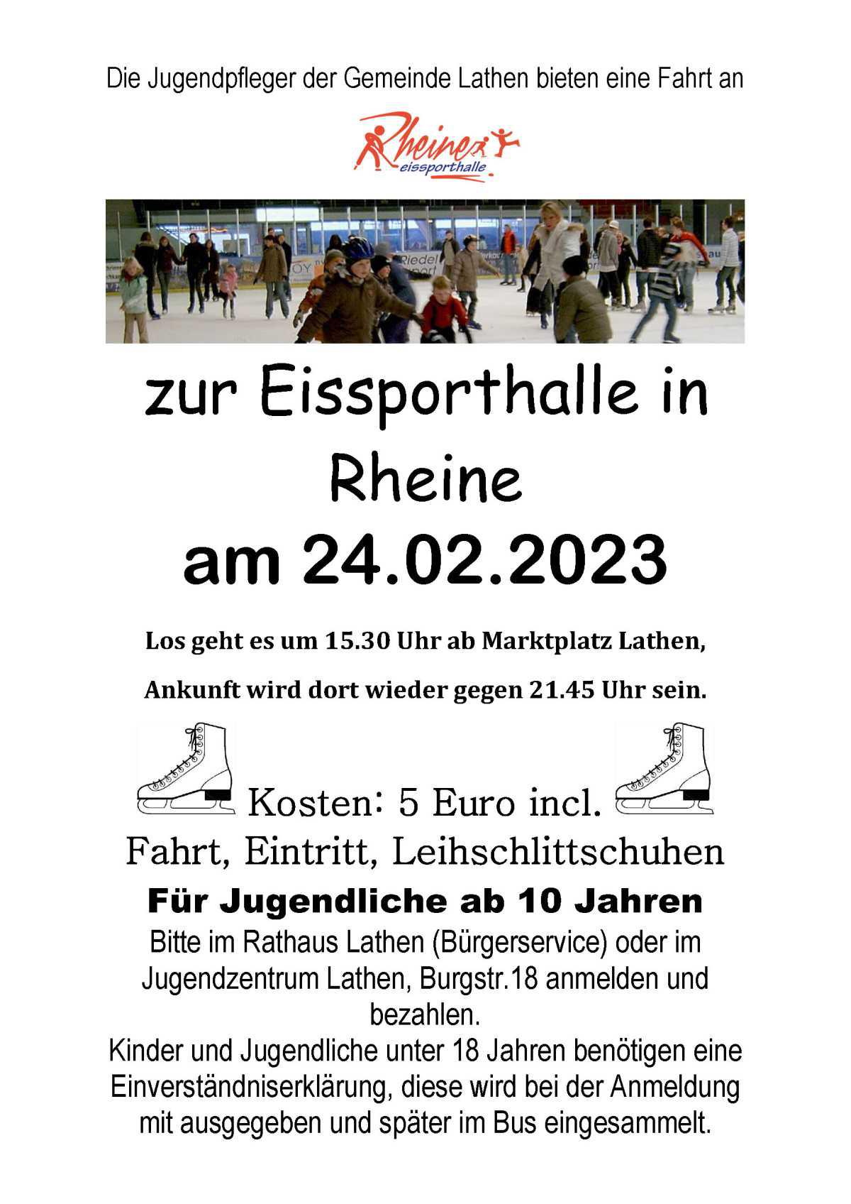 ACHTUNG: JETZT NOCH SCHNELL ANMELDEN!!!Mit den Jugendpflegern der Gemeinde Lathen zur Eissporthalle nach Rheine