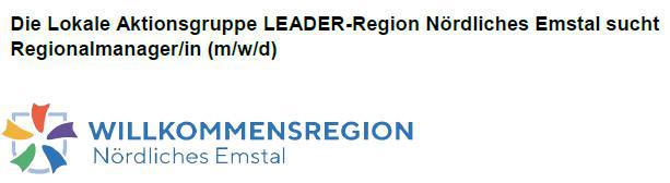 Die Lokale Aktionsgruppe LEADER-Region Nördliches Emstal sucht Regionalmanager/in (m/w/d)