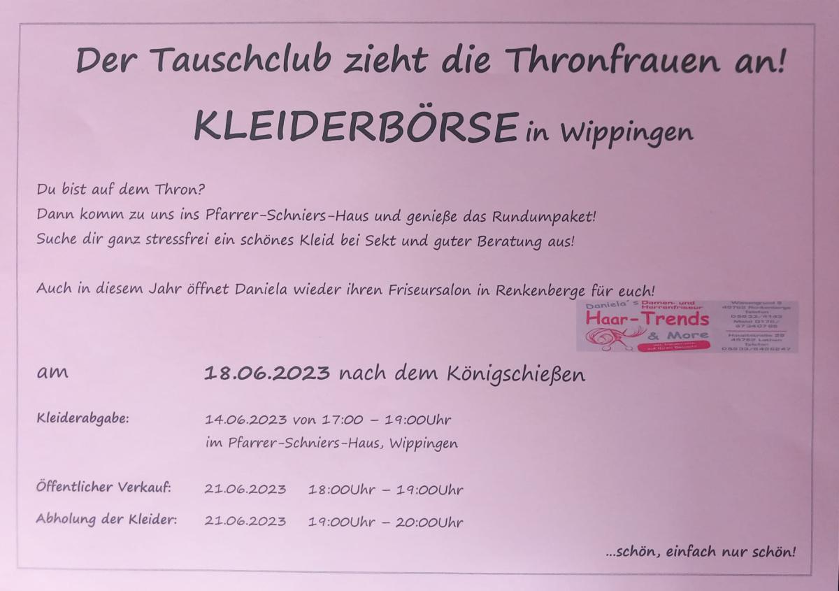 Öffentliche Kleiderbörse am 21.06.2023 in Wippingen Öffentliche Kleiderbörse am 21.06.2023 in Wippingen