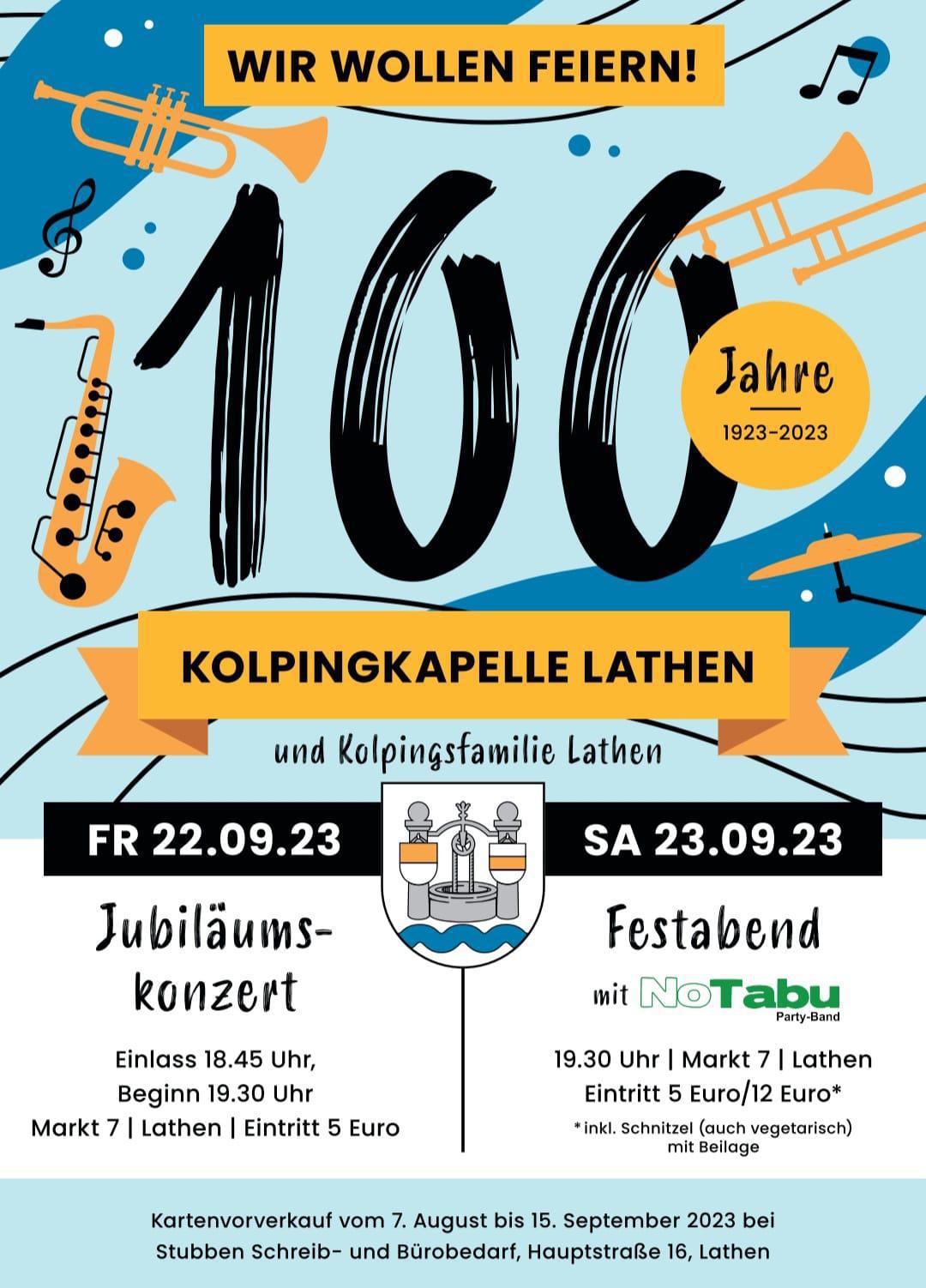Konzert und Festball zum Jubiläum 100 Jahre Kolpingkapelle Lathen Konzert und Festball zum Jubiläum 100 Jahre Kolpingkapelle Lathen