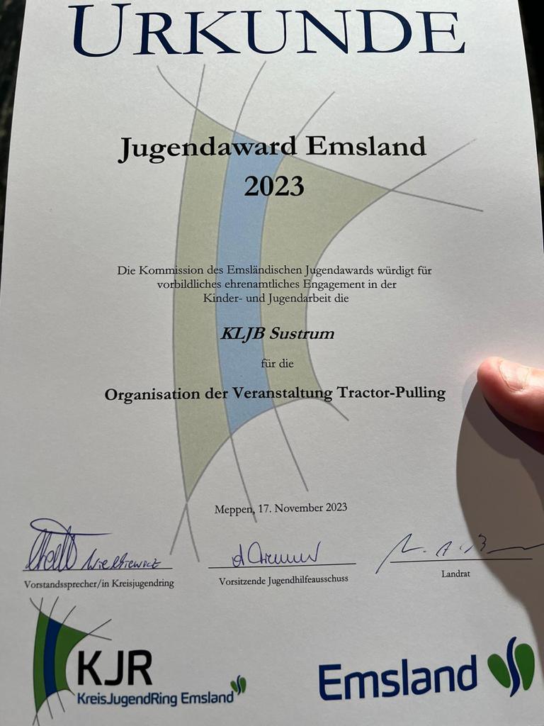 2. Platz beim emsländischen Jugendaward 2. Platz beim emsländischen Jugendaward