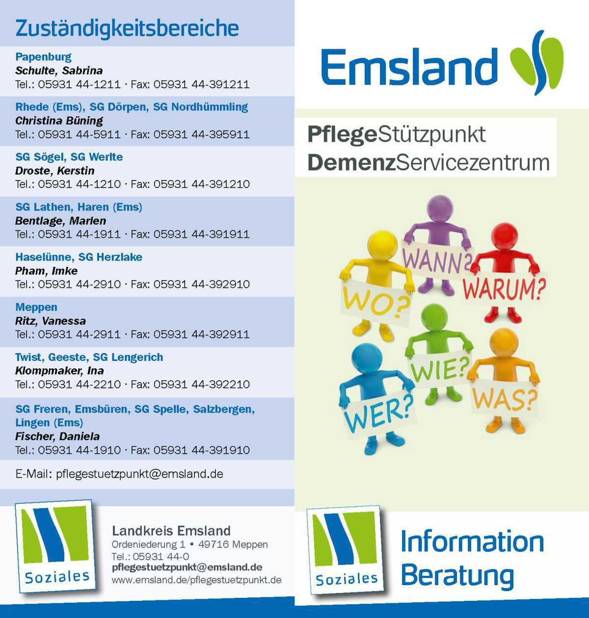 Regelmäßige Sprechzeiten des Senioren- und Pflegestützpunktes mit Demenz-Servicezentrum in Lathen Regelmäßige Sprechzeiten des Senioren- und Pflegestützpunktes mit Demenz-Servicezentrum in Lathen