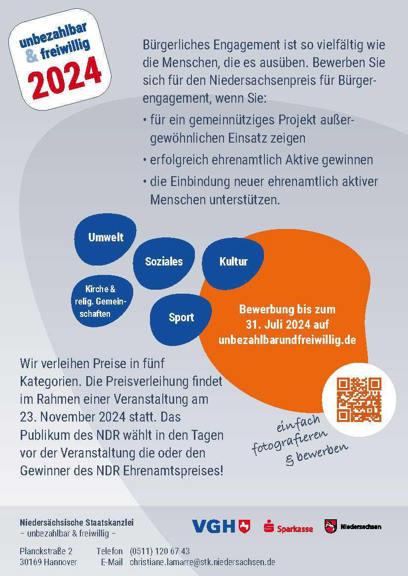 Bewerben Sie sich für den Niedersachsenpreis für Bürgerengagement Bewerben Sie sich für den Niedersachsenpreis für Bürgerengagement
