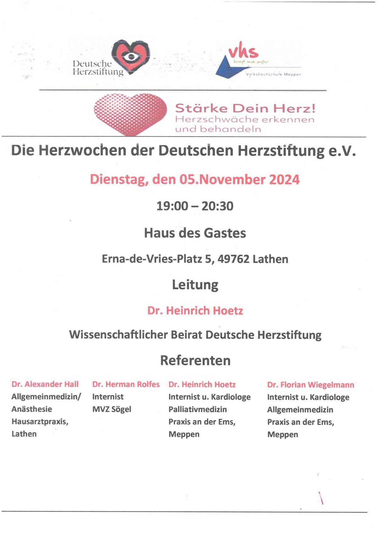 Herzwoche - Herzschwäche erkennen - heute Abend im Haus des Gastes