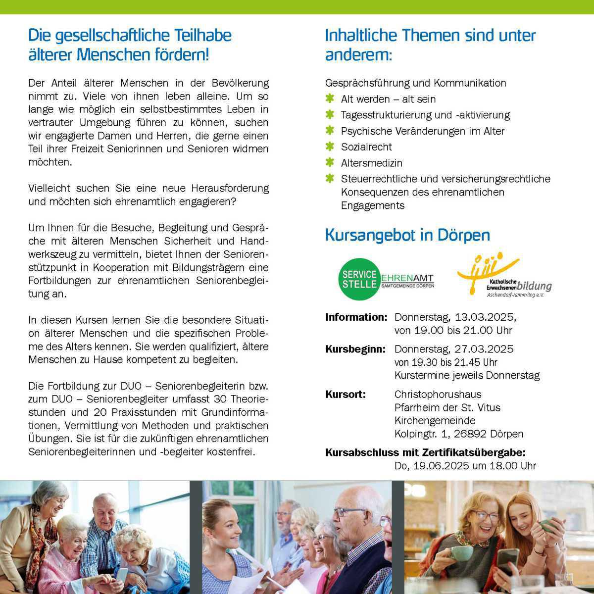 Weitere Kurse: DUO-Seniorenbegleiterinnen und -begleiter Weitere Kurse: DUO-Seniorenbegleiterinnen und -begleiter