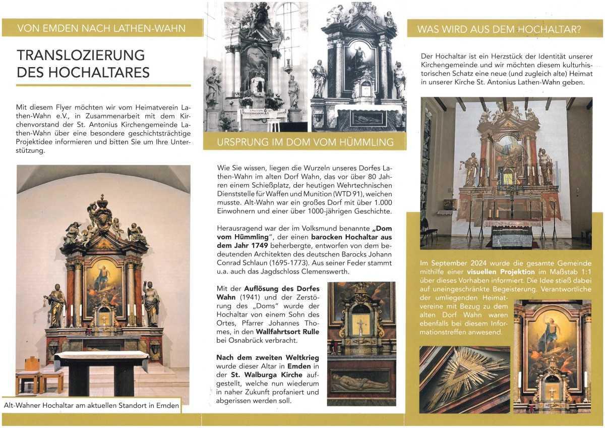 Translozierung des Hochaltares aus Emden nach Lathen-Wahn Translozierung des Hochaltares aus Emden nach Lathen-Wahn